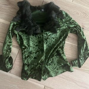 Velvet Cardigan with Real Fur Collar